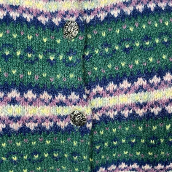The Eagles Eye Vintage Green Sz 40 Shetland Wool Birds Eye Cardigan Sweater - Picture 3 of 10